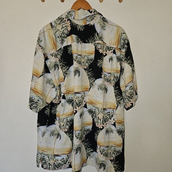 Jamaica Jaxx Hawaiian Shirt L 100% Silk Sunset Palm Tree Aloha Camp Button Front - Picture 4 of 13
